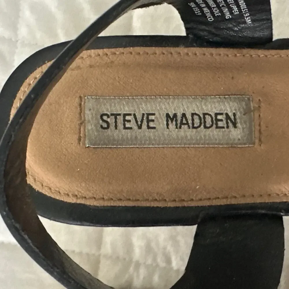 Steve Madden Sandals Womens 9.5 Wedge Espadrille Black Leather Brandice Resort